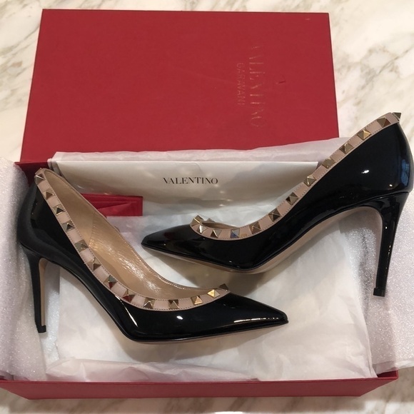 VALENTINO GARAVANI Patent Rockstud Pump 85mm - Black/Poudre - Picture 4 of 9